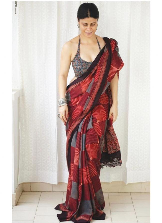 Mono Cotton Red Daily Wear Printed Saree